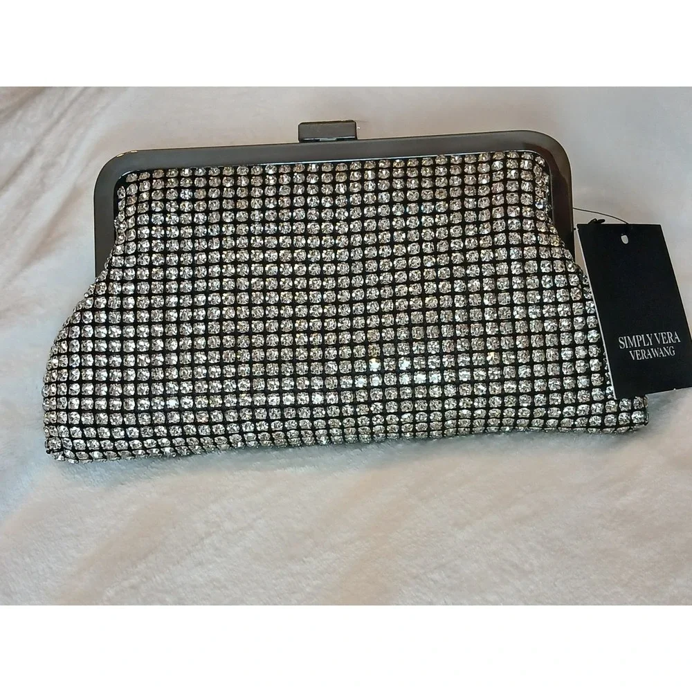 Simply Vera Wang Silver Rhinestone Shoulder Bag or Clutch  Handbag Purse - New
